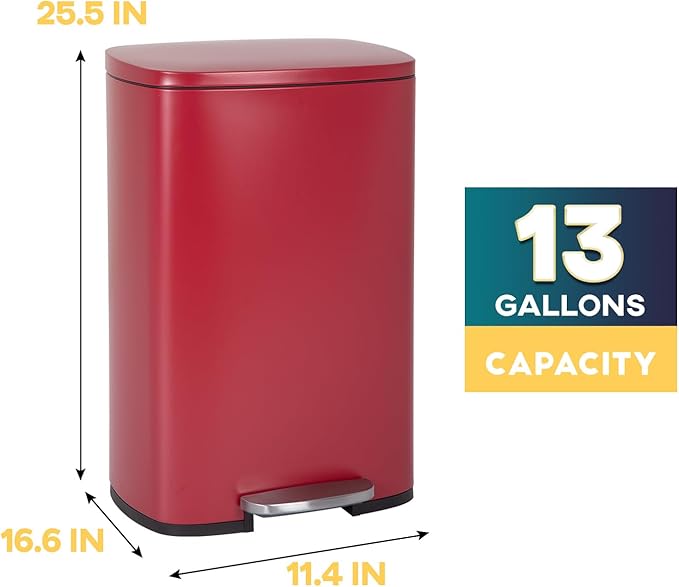 FDW | 13 Gallon Trash Can with Lid | Red | Fingerprint-Proof | Made of Brushed - Image 7
