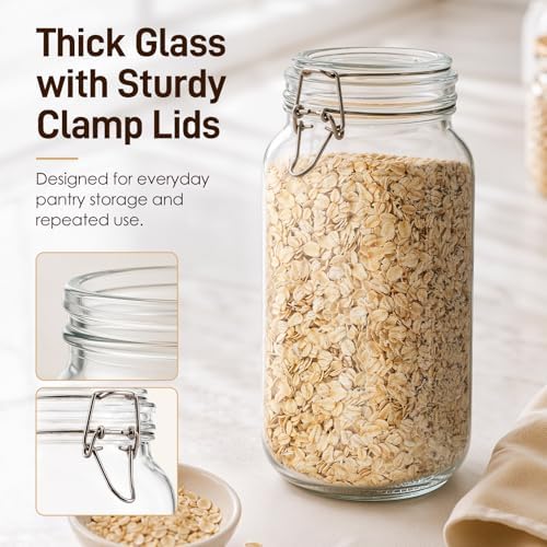 GOSCHE 78oz Glass Jars with Airtight Lids, 3 Pack Square Storage