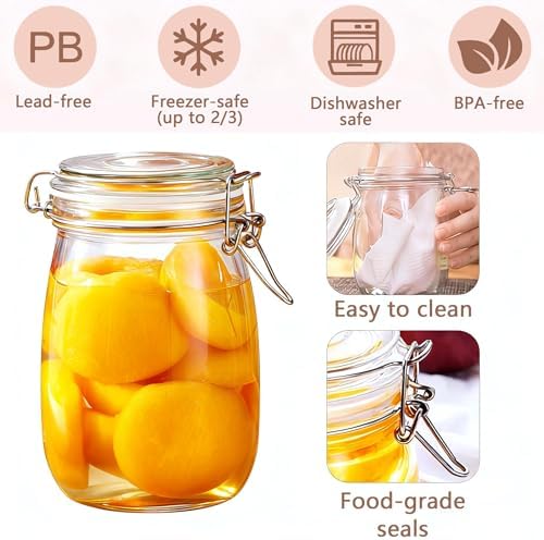 Glass Jars with Airtight Lid 34 oz 4 Pack Wide Mouth