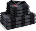 Mordimy 100% Cotton Kitchen Towels and Dishcloths Set of 6, Black &
