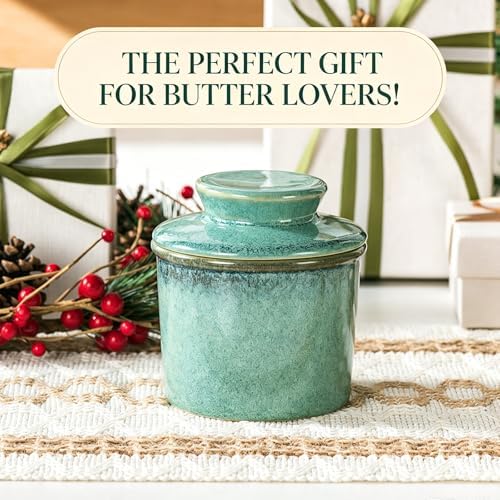 French Butter Crock with Lid, Ceramic Butter Keeper for Countertop