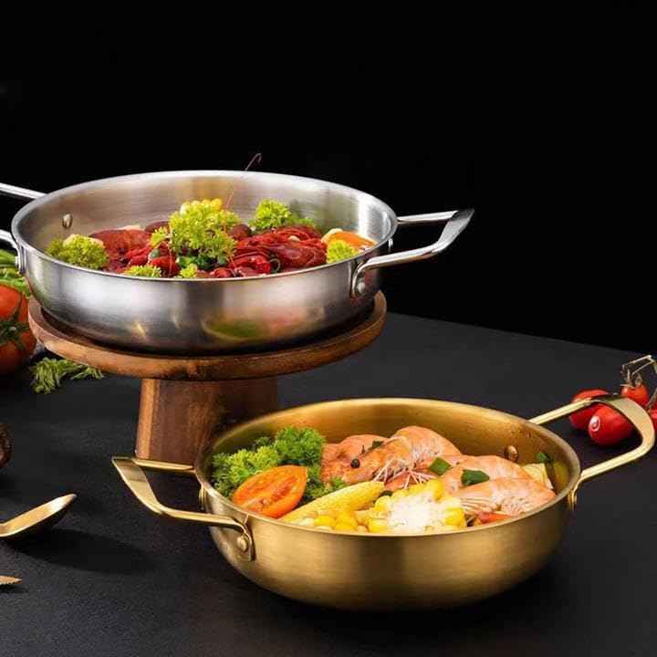 Paella PanGold Cooker Pan Skillet Pan Stainless Steel 9.4 Inches for
