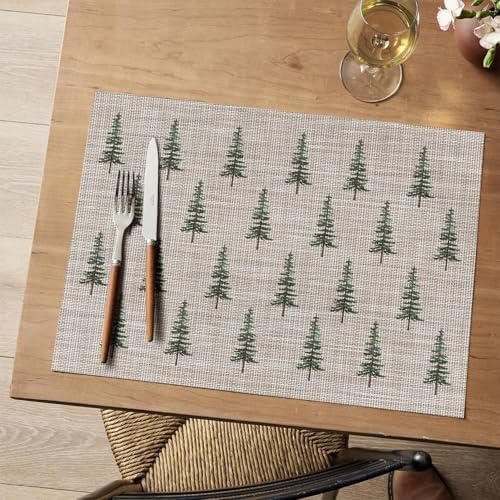 Artoid Mode Green Xmas Tree Vinyl Christmas Placemats Set of 4, 12x18