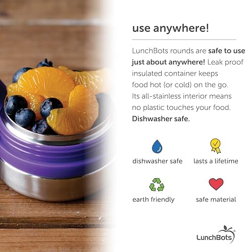 LunchBots Rounds 4 oz Leak Proof Stainless Snack Containers 2pk Purple