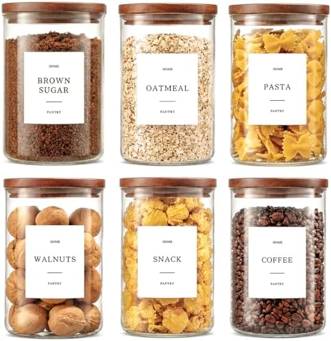 6 Pack Glass Jars with Acacia Lids, 32oz Pantry Airtight Storage