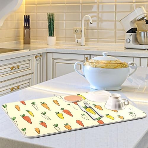 OTVEE Minimalist Carrot Art Dish Drying Mat for Kitchen Counter