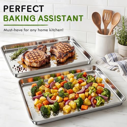 Baking Sheet Pan Set of 2, Stainless Steel Cookie Sheets for Baking