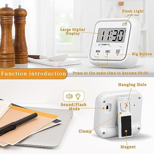 4 Pack Digital Magnetic Kitchen Timers, White