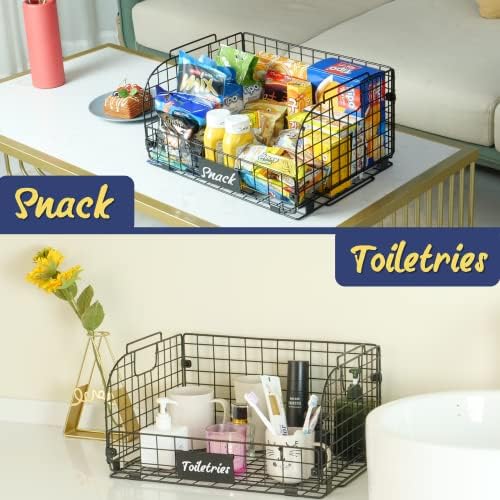 4 Pack XXL Stackable Wire Baskets, 16.3''x12''x8.2''