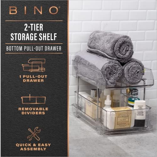 BINO 2 Tier Clear Storage Organizer with Dividers | Bottom Slide Out