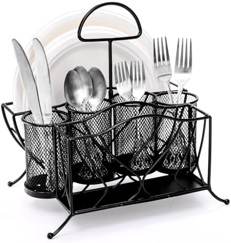 Bekith Silverware Caddy Paper Plate Napkin Holder, Utensil Holder with