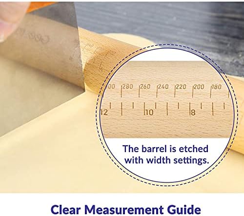 Geesta Adjustable Wood Rolling Pin with 5 Thickness Rings, Precise