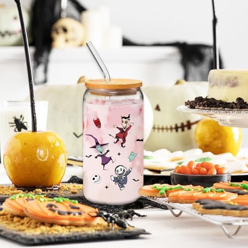 Nightmare Before Halloween Glass Cup for Women Men, 16 oz Glass Cup