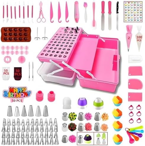 Cake Decorating Kit, 387 Pcs Baking Supplies (Pink)