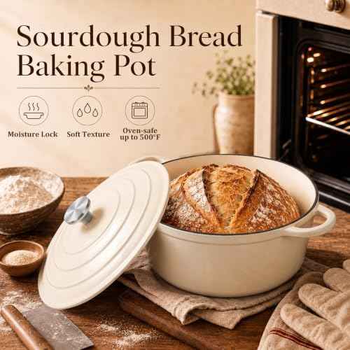 5-Piece Enameled Cast Iron Cookware Set with Lids, Dutch Oven &