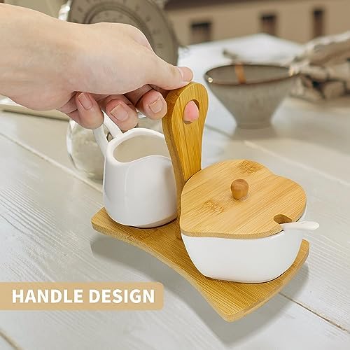 Creamer and Sugar with Carry Tray Set, Ceramic Cream and Sugar Bowl