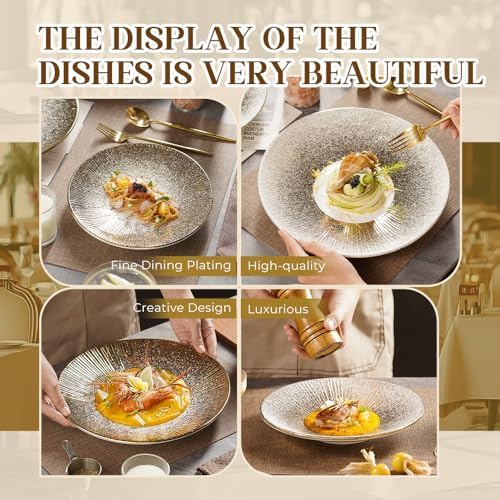 Akita Series 9.7-Inch Round Platter Set of 4, Gold Starburst Design