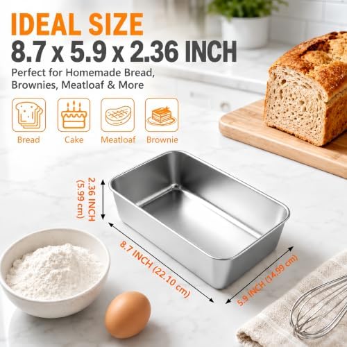 4-Pack 8.7x5.9 Stainless Steel Loaf Pan Fits 9x5 Parchment Paper