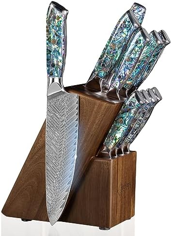 SENKEN 11-Piece Damascus Knife Block Set, Japanese VG10 Steel