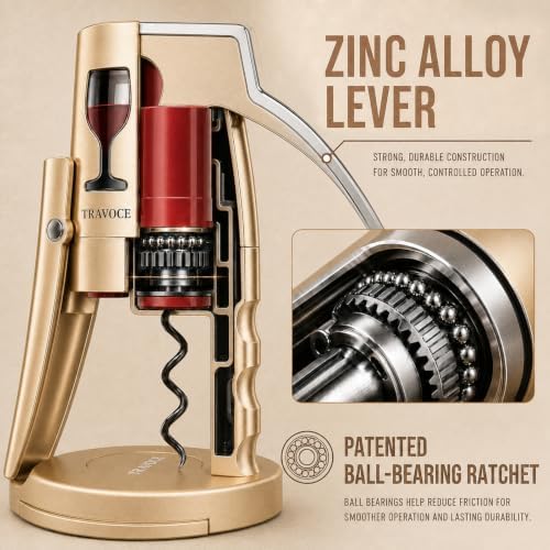 TRAVOCE Manual Lever Wine Opener with Foil Cutter, Bronze Tone