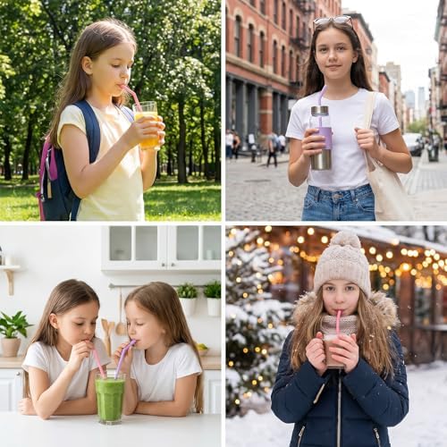 2 Sets Silicone Straws Reusable, Portable Travel Bendable Straws Set