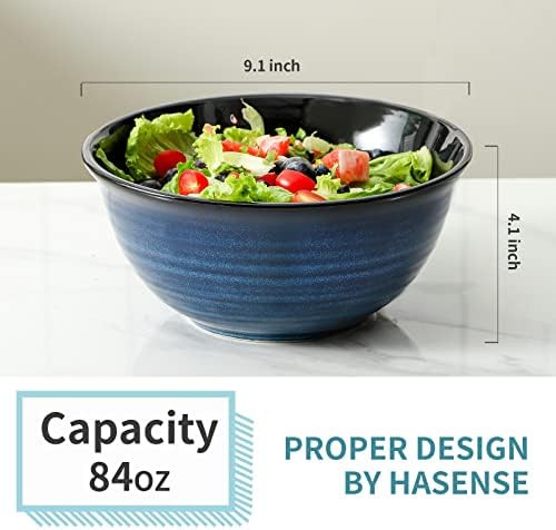 HASENSE Ceramic Serving Bowls, 9 Inch Large Salad Bowls for Kitchen