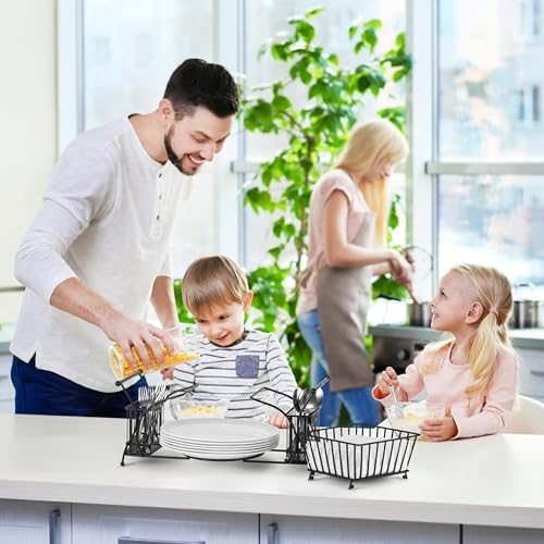 Sorbus Buffet Caddy, Stackable Utensil, Napkin & Plate Holder (Black)