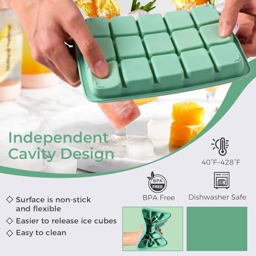 2 Pack Silicone Ice Cube Tray for freezer(Bamboo Green)