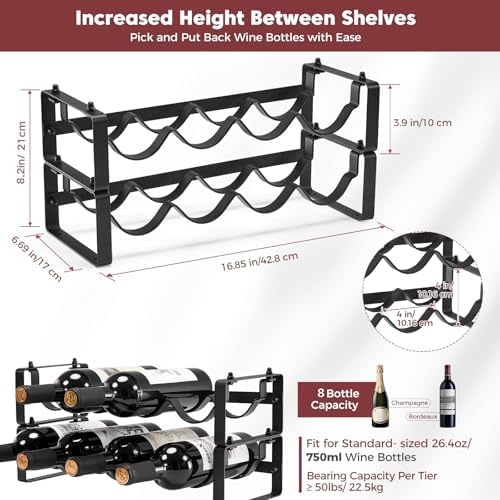 Stackable Wine Rack Countertop, 2 Tier 8 Bottle Wine Holder for