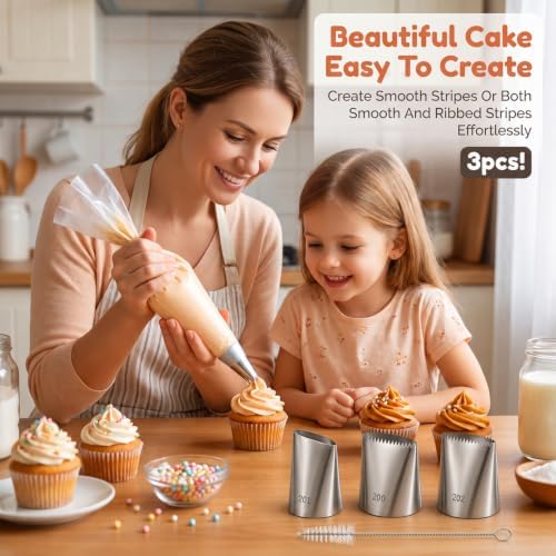 Extra Large Basketweave Piping Tips Set, Seamless, Cleaning Brushes
