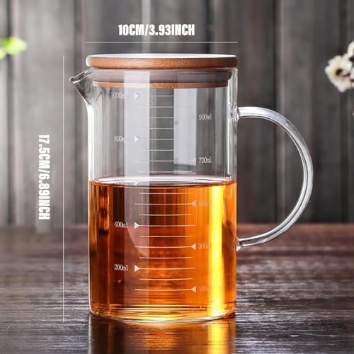 Glass Pitcher, 6.9"*4"Glass Pitcher with Lid, 34OZ/1000ML for Tea