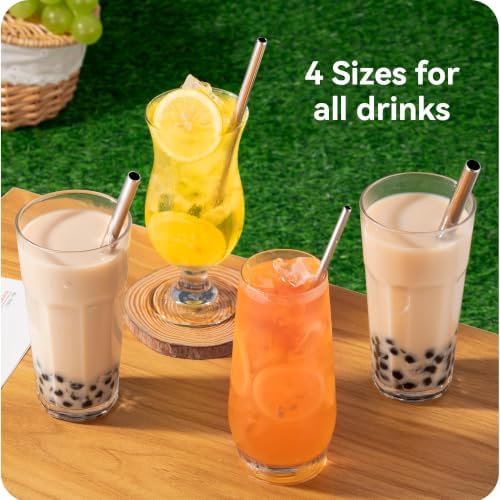 Stainless Steel Straw Set 215mm(8.5") Long, 0.24"/0.31"/0.39"/0.5"
