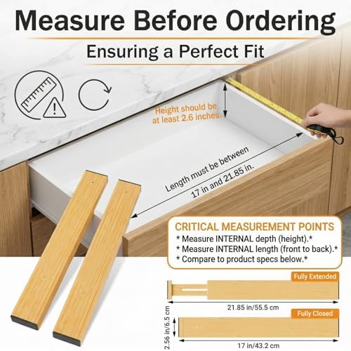 FUSHITON Bamboo Drawer Dividers 17"-22" Adjustable Expandable Drawer