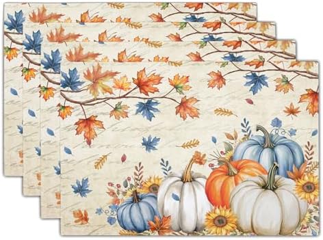 Kawani Fall Pumpkin Maple Leaf Placemats Set of 4 Vintage Autumn