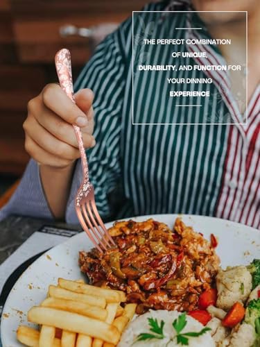 Stapava 24 Pcs Rose Gold Silverware with Steak Knives, Stainless Steel