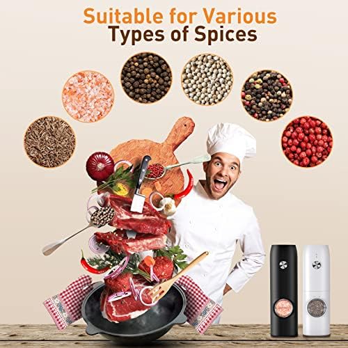 Electric Salt and Pepper Grinder Set, Rechargeable, Blackwhite