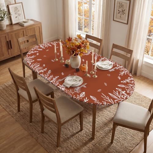 Horaldaily Fall Fitted Tablecloth for 64x44 Inch Oval,Wild Flowers