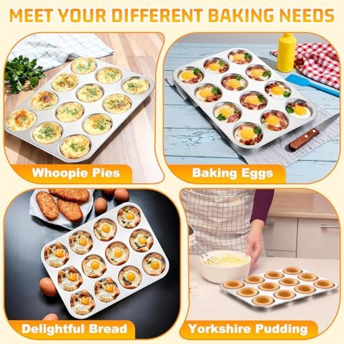 P&P CHEF 12-Cup Muffin Top Pan, Cupcake Pan with Shallow Side, 2PC &