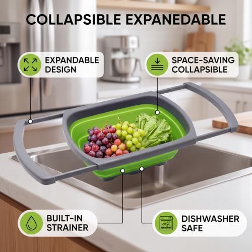 Qimh Collapsible Colander, 6 Quart Over-Sink Strainer