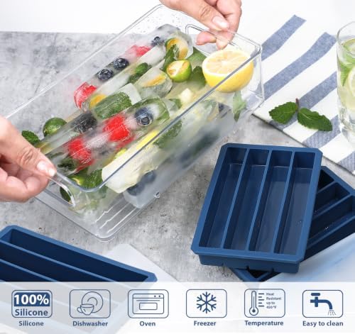 Webake Water Bottle Ice Cube Tray with Lids, Platinum Silicone Long
