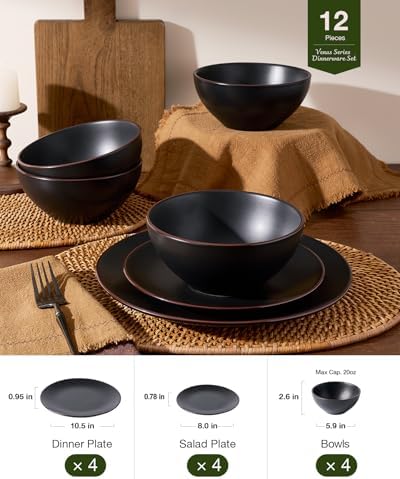 Famiware Venus Plates and Bowls Sets, 12pcs Stoneware Dinnerware Set
