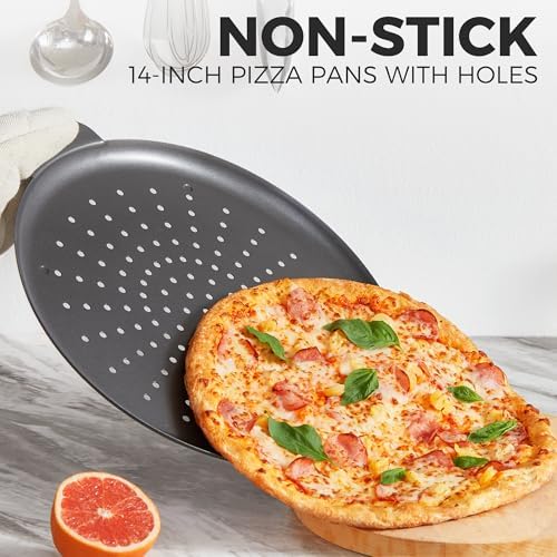 HONGBAKE 2 Pack Pizza Pan 14 Inch with Holes, Rust-Free Nonstick Pizza