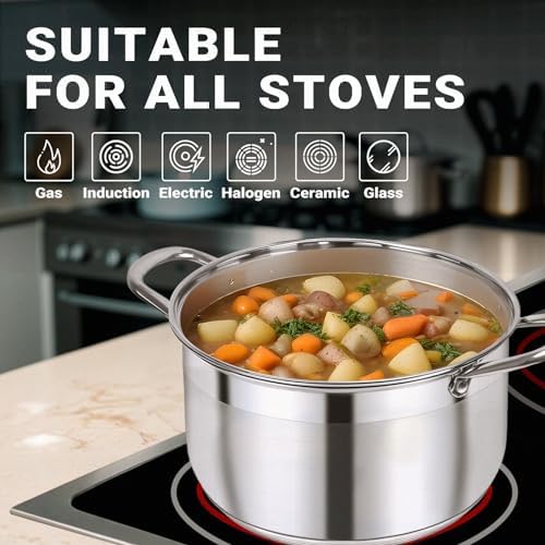 Kirecoo 5 Quart Stainless Steel Induction Stock Pot with Visible Lid