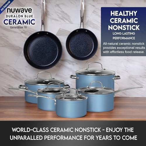 Nuwave Healthy Duralon Blue Ceramic Nonstick Cookware Set, Diamond Infused - Image 3