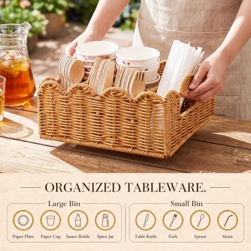 Hushee Wicker Utensil Caddy for Party, Silverware Caddy Paper Plate