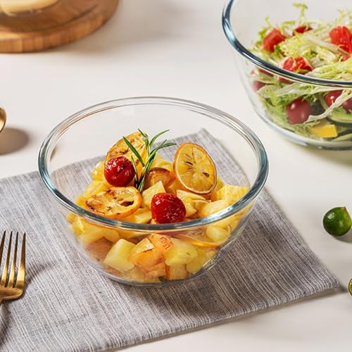 5 Inch Glass Mixing Bowls Set of 4, Round Glass Serving Bowls with Lid