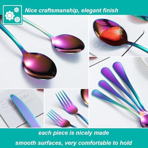 Rainbow Silverware Set,30-Piece Stainless Steel Flatware Set for 6