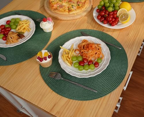 Zupro Round Olive Green Placemats Set of 6 Braided 15" Indoor/Outdoor
