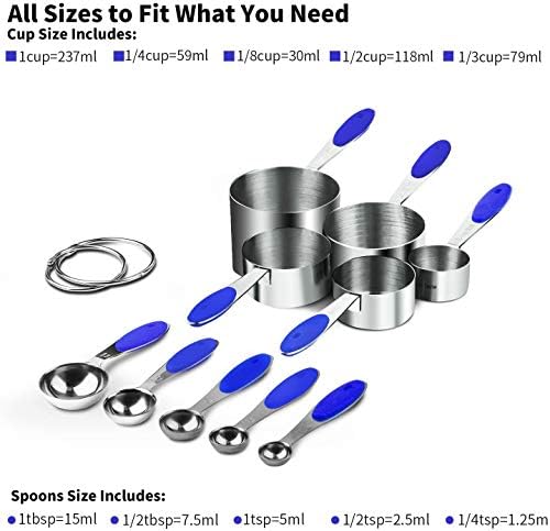 U-Taste Measuring Cups Spoons Set, 18/8 Stainless Steel, 10Pcs, Blue