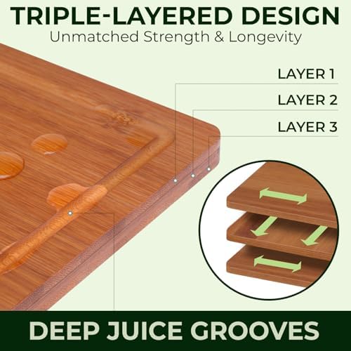 Bamboo Cutting Board Set of 3 Cutting Boards for Kitchen | Wooden